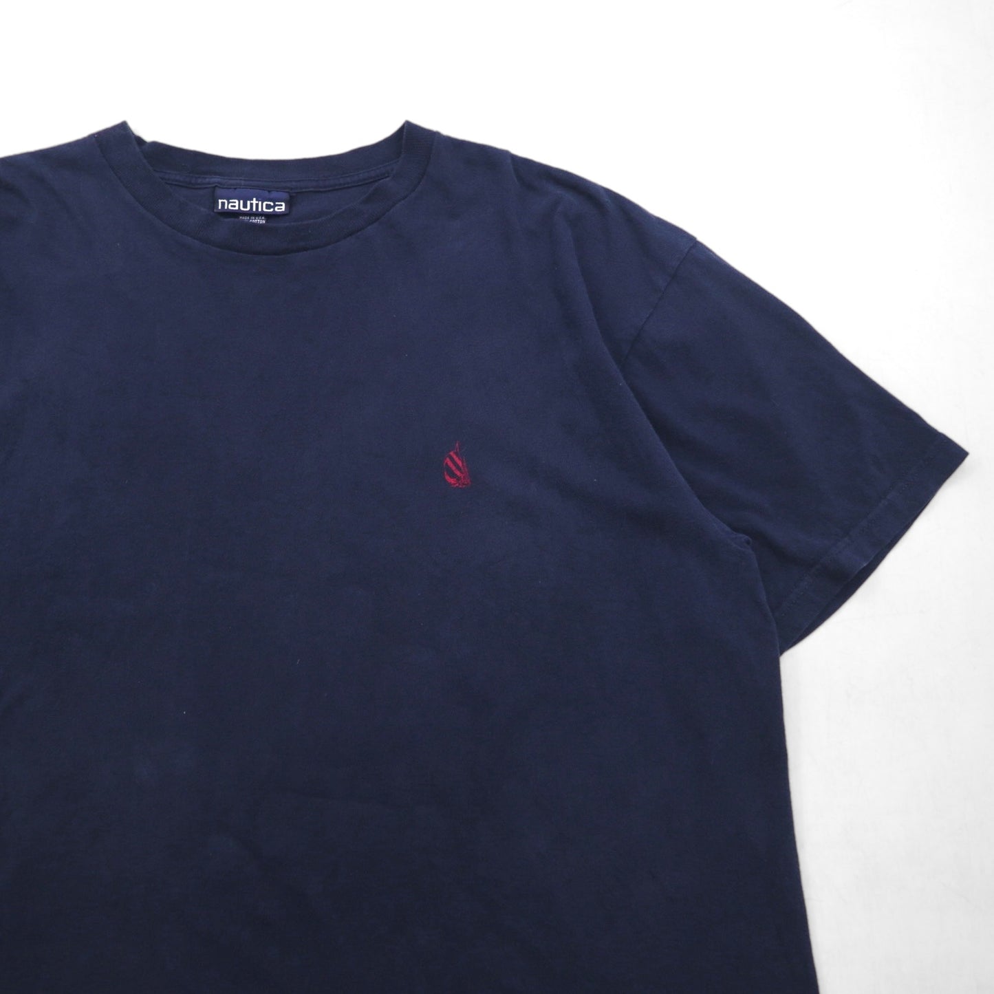 nautica 90年代 USA製 ワンポイントロゴ刺繍 Tシャツ 2XL ネイビー コットン