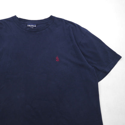 nautica 90年代 USA製 ワンポイントロゴ刺繍 Tシャツ 2XL ネイビー コットン