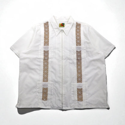 GUAYABERA 90s Full-Zip Cuban Shirt, Short Sleeve, Box Shirt, XL, White, Embroidered