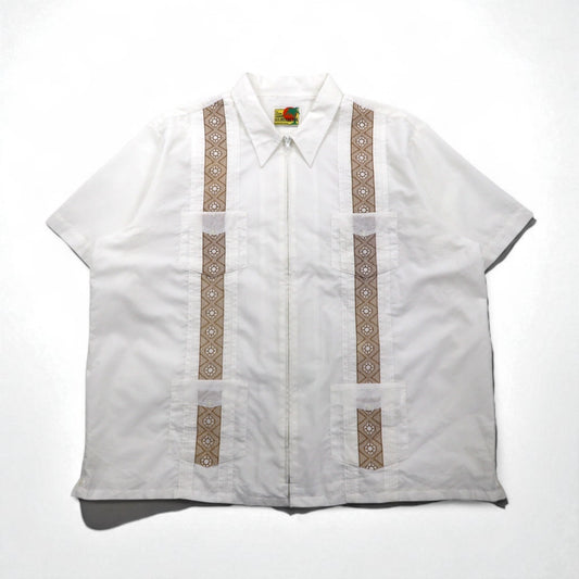 GUAYABERA 90年代 フルジップ キューバシャツ 半袖 ボックスシャツ XL ホワイト 刺繍