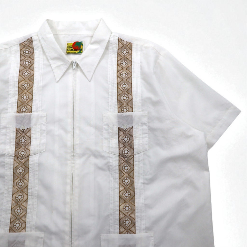 GUAYABERA 90s Full-Zip Cuban Shirt, Short Sleeve, Box Shirt, XL, White, Embroidered