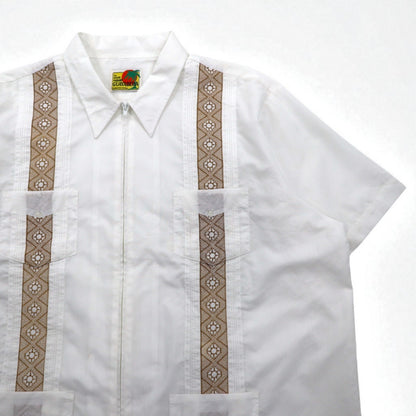 GUAYABERA 90s Full-Zip Cuban Shirt, Short Sleeve, Box Shirt, XL, White, Embroidered
