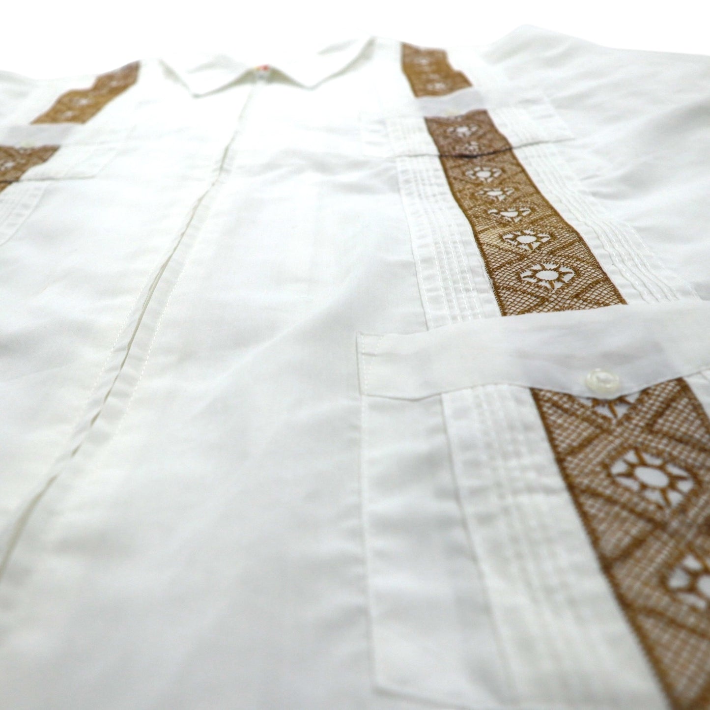GUAYABERA 90s Full-Zip Cuban Shirt, Short Sleeve, Box Shirt, XL, White, Embroidered