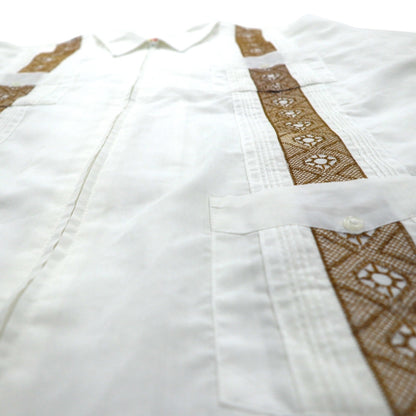 GUAYABERA 90s Full-Zip Cuban Shirt, Short Sleeve, Box Shirt, XL, White, Embroidered