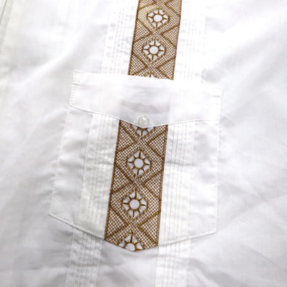 GUAYABERA 90s Full-Zip Cuban Shirt, Short Sleeve, Box Shirt, XL, White, Embroidered