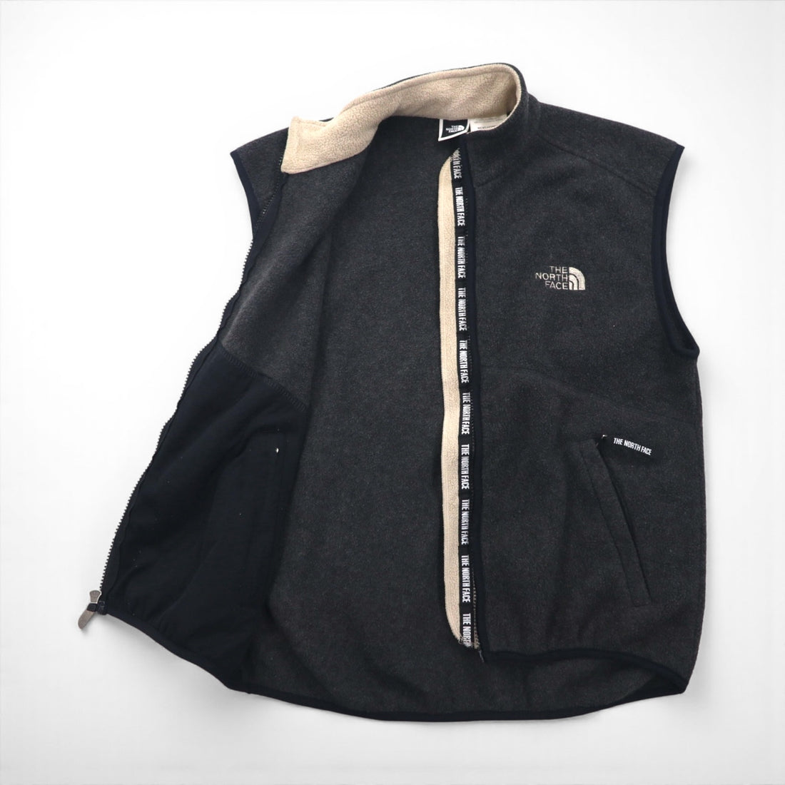 THE NORTH FACE 90年代 USA製 フリース ベスト S グレー ワンポイントロゴ ジップポケット