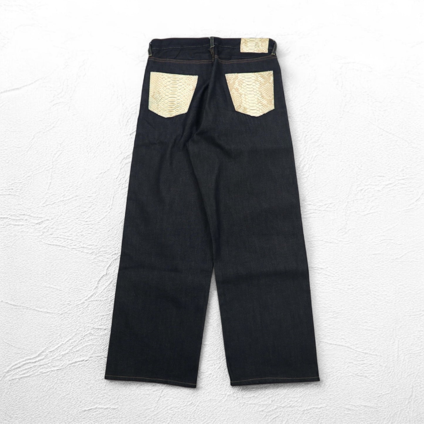 SUN/kakke デニム パンツ S インディゴ ブルー パイソン パッチ snake pocket denim pants 日本製