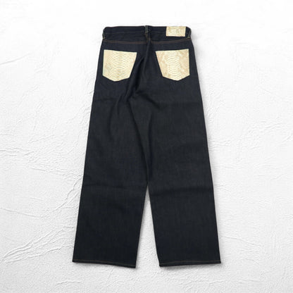 SUN/kakke デニム パンツ S インディゴ ブルー パイソン パッチ snake pocket denim pants 日本製
