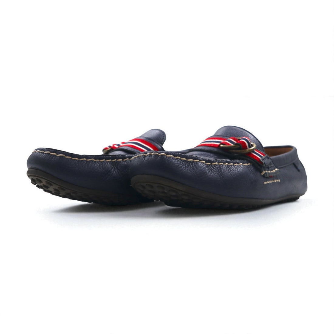 POLO RALPH LAUREN Ribbon Loafers, Driving Shoes, Size 26.5cm, Navy Grained Leather, WILLEM 11571