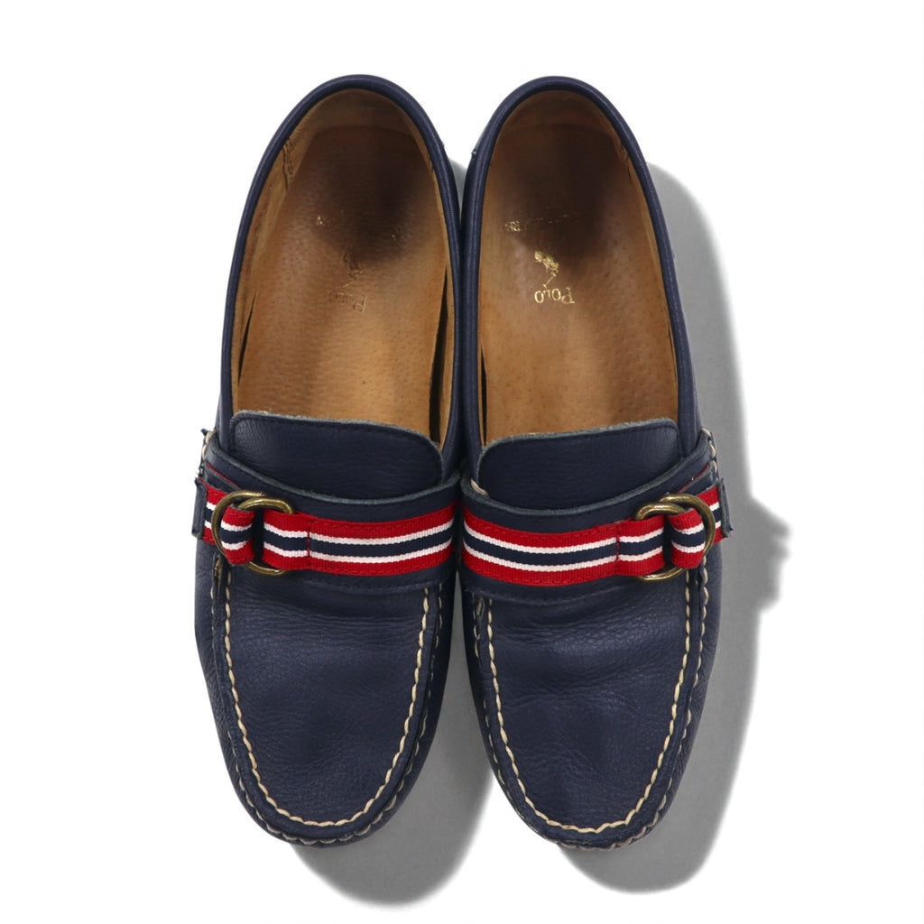 POLO RALPH LAUREN Ribbon Loafers, Driving Shoes, Size 26.5cm, Navy Grained Leather, WILLEM 11571