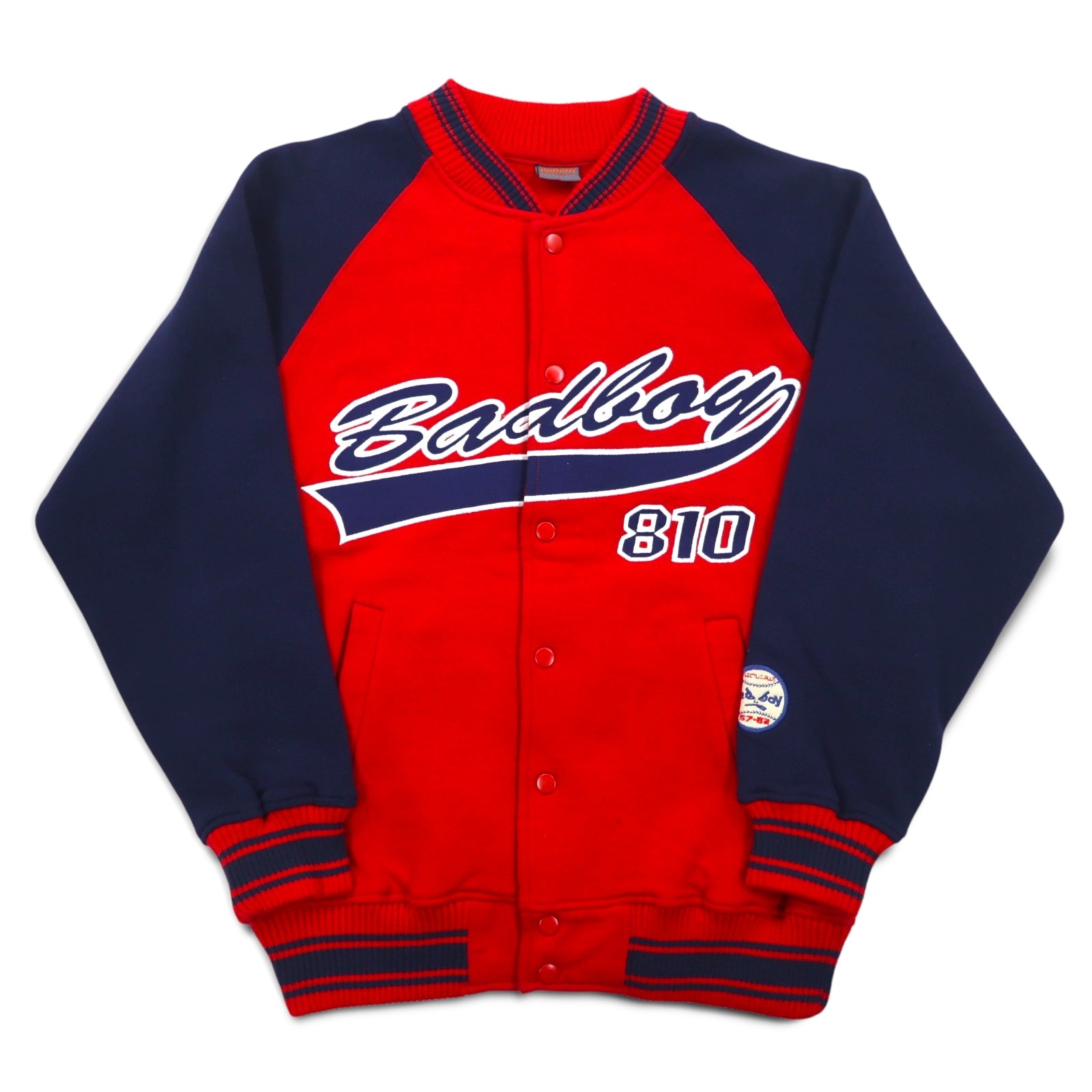 BAD BOY 90s Sweatshirt Stadium Jacket M Red Navy Cotton Fleece Lining Logo Embroidery