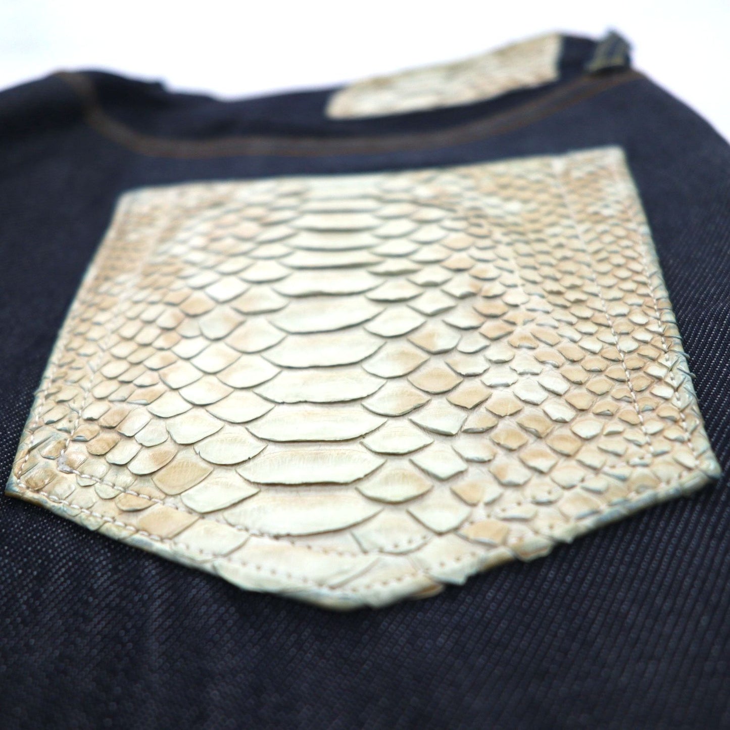 SUN/kakke デニム パンツ S インディゴ ブルー パイソン パッチ snake pocket denim pants 日本製