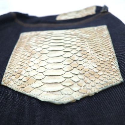 SUN/kakke デニム パンツ S インディゴ ブルー パイソン パッチ snake pocket denim pants 日本製