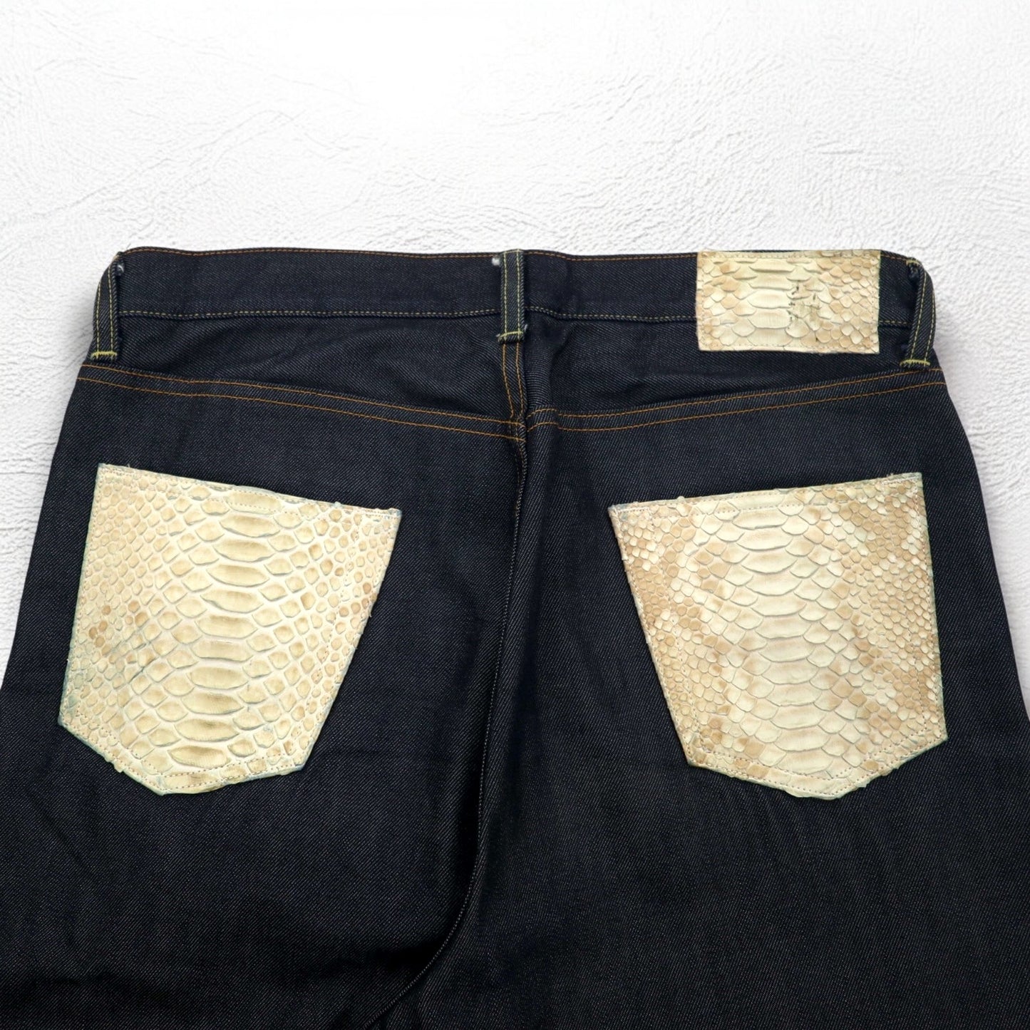 SUN/kakke デニム パンツ S インディゴ ブルー パイソン パッチ snake pocket denim pants 日本製