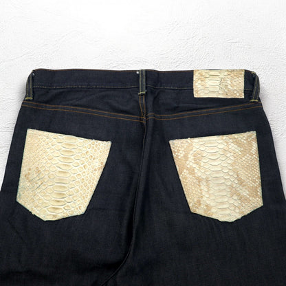 SUN/kakke デニム パンツ S インディゴ ブルー パイソン パッチ snake pocket denim pants 日本製