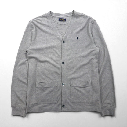 Polo Ralph Lauren Pique Knit Cardigan, Size M, Gray, V-Neck, Small Pony Embroidery, Handwarmer Pockets