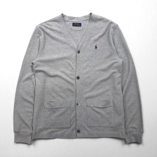 Polo Ralph Lauren 鹿の子 ニット カーディガン M グレー Vネック スモールポニー刺繡 ハンドウォーマー ポケット