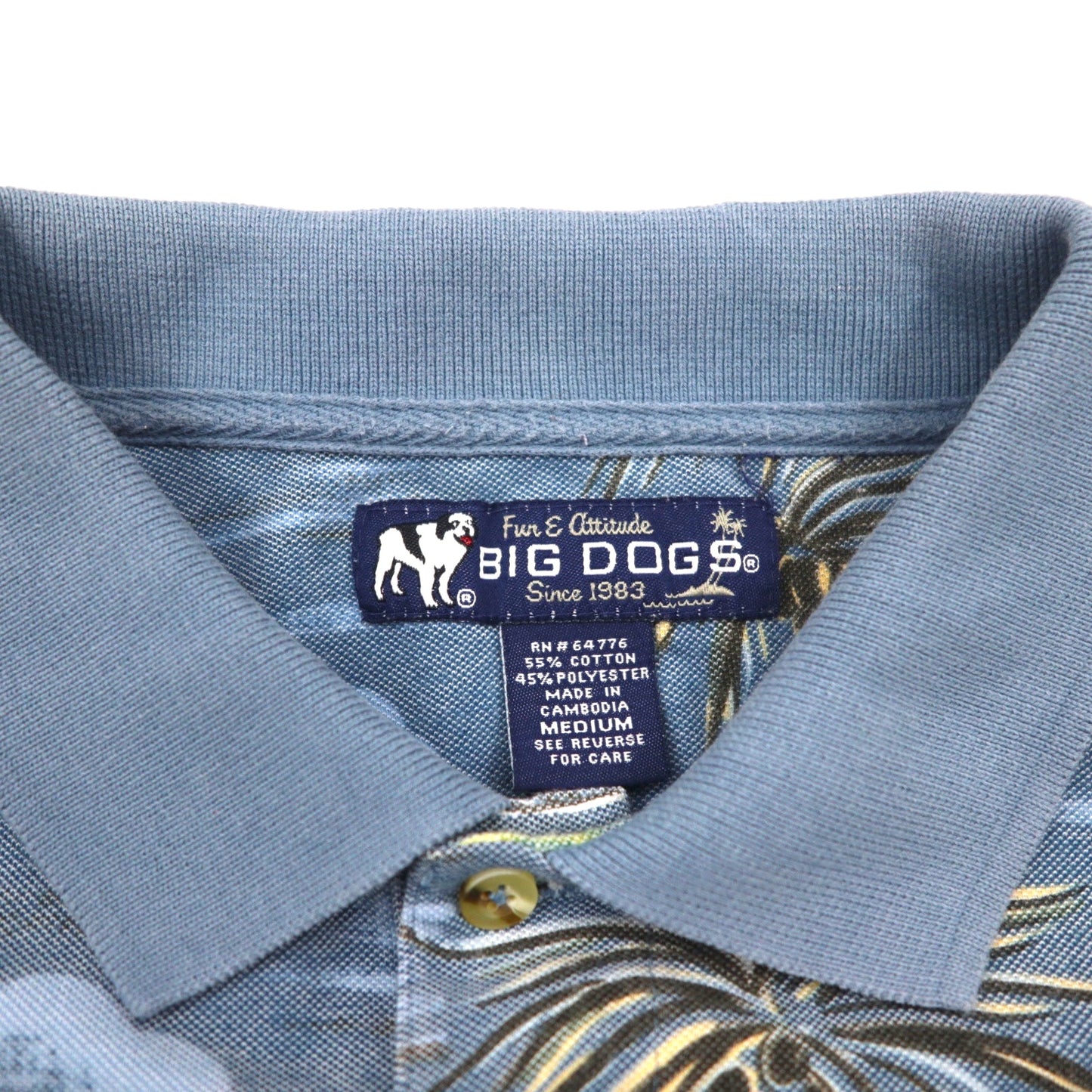 BIG DOGS 90s Hawaiian Polo Shirt, Size M, Blue, All-Over Print, Cotton and Polyester