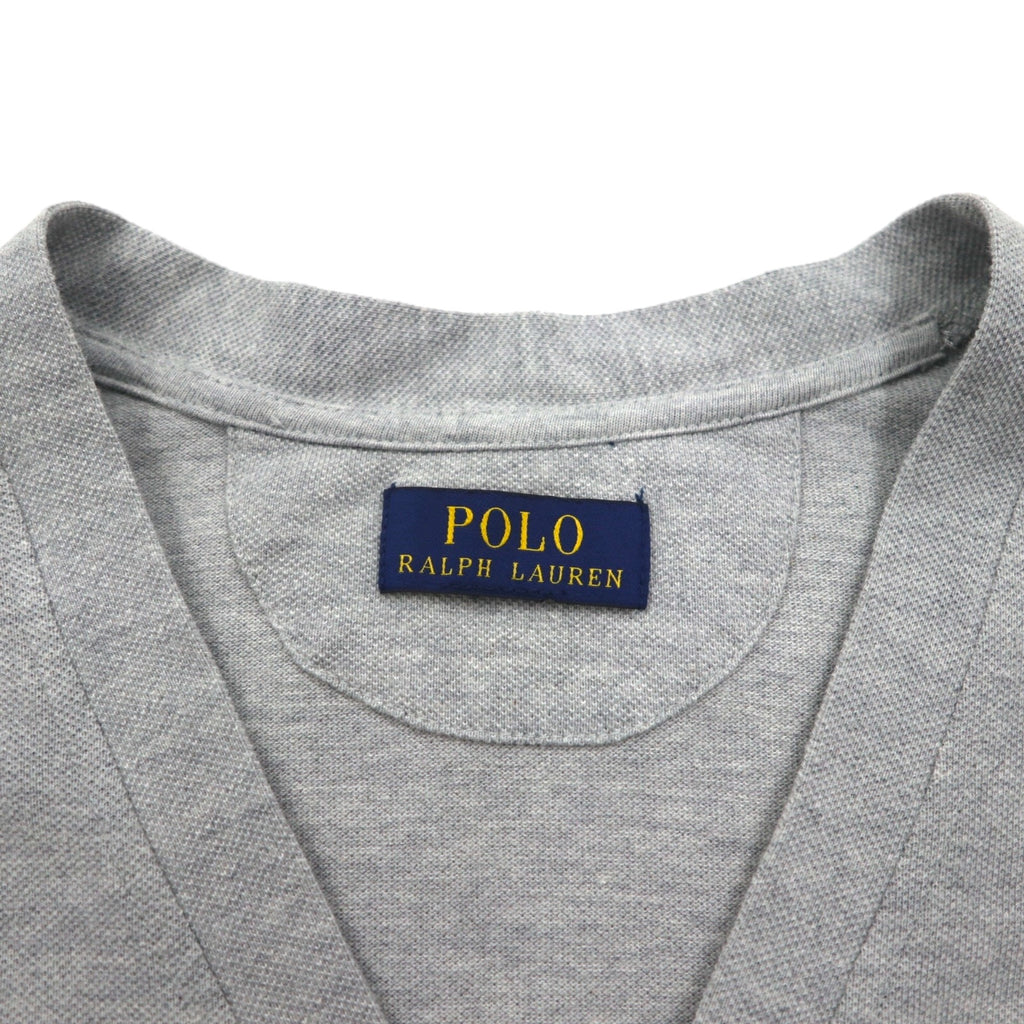 Polo Ralph Lauren 鹿の子 ニット カーディガン M グレー Vネック スモールポニー刺繡 ハンドウォーマー ポケット