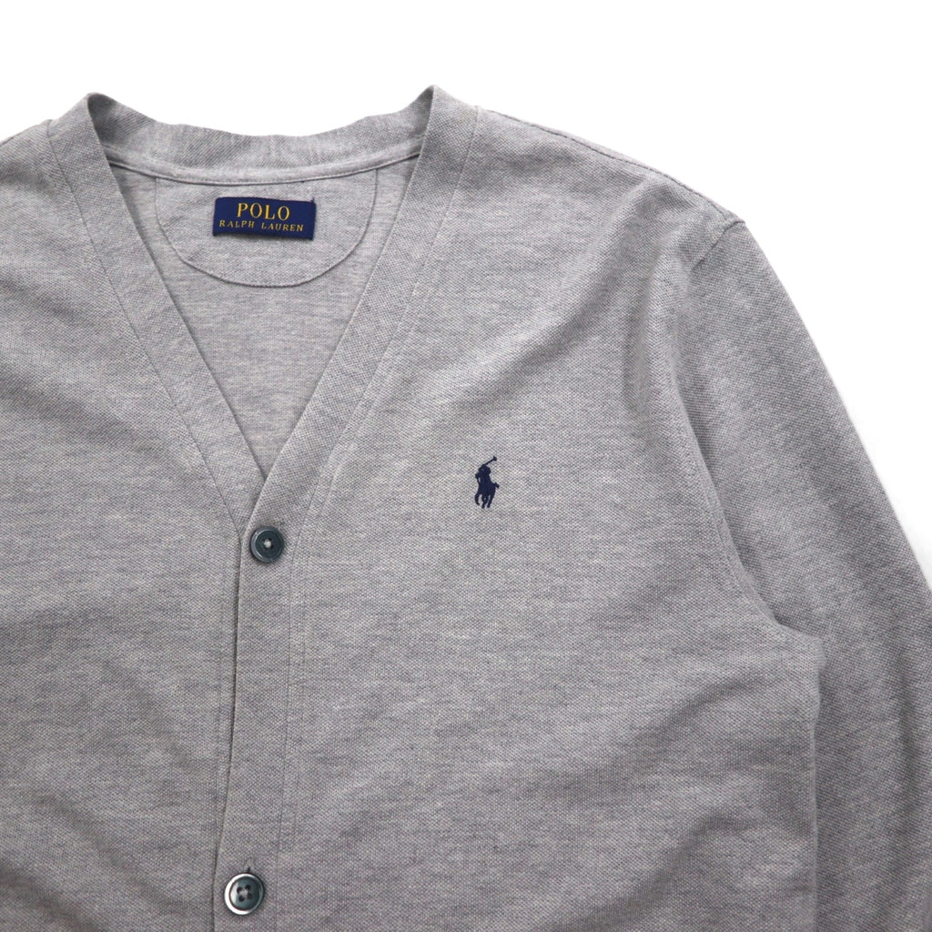 Polo Ralph Lauren 鹿の子 ニット カーディガン M グレー Vネック スモールポニー刺繡 ハンドウォーマー ポケット
