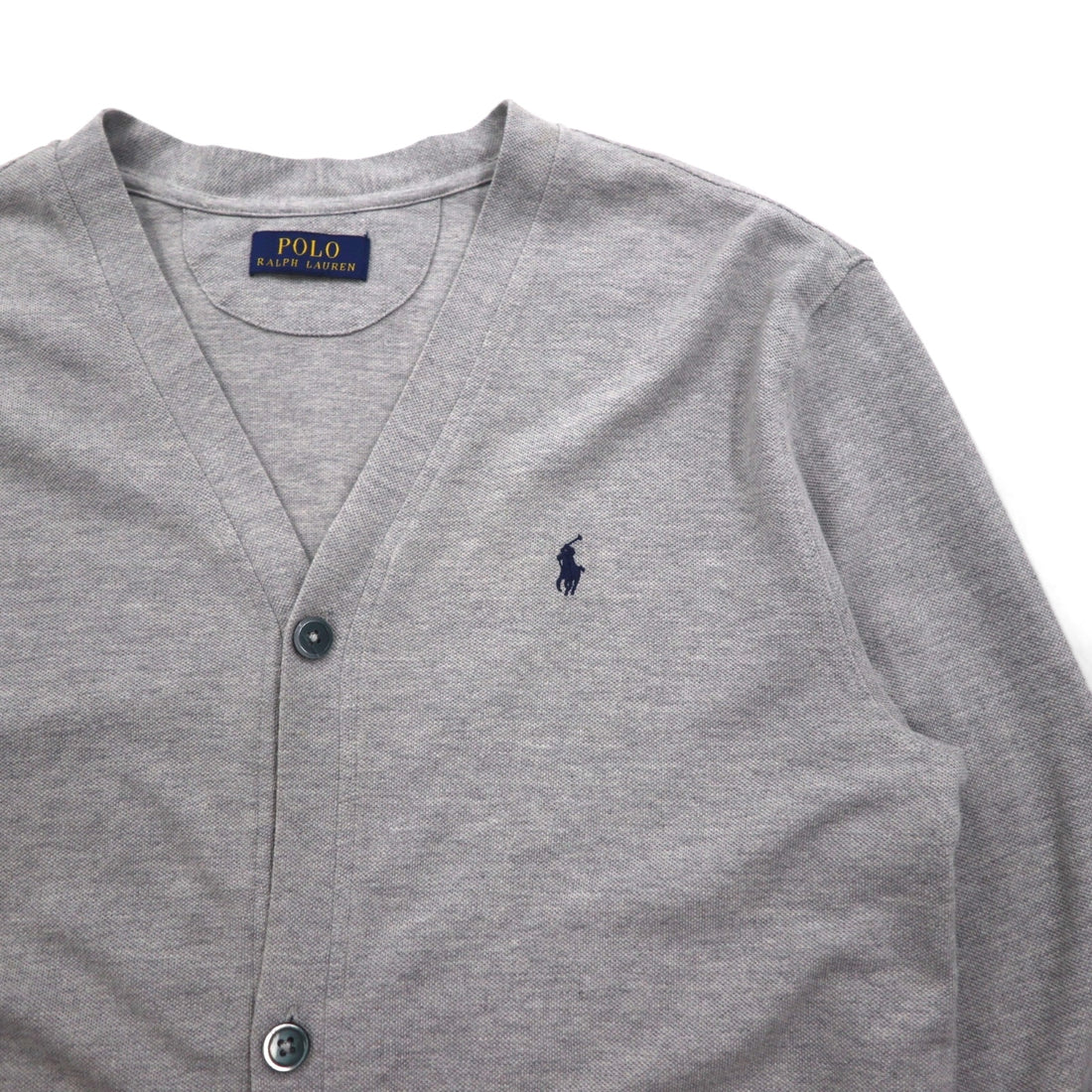 Polo Ralph Lauren 鹿の子 ニット カーディガン M グレー Vネック スモールポニー刺繡 ハンドウォーマー ポケット