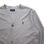Polo Ralph Lauren 鹿の子 ニット カーディガン M グレー Vネック スモールポニー刺繡 ハンドウォーマー ポケット