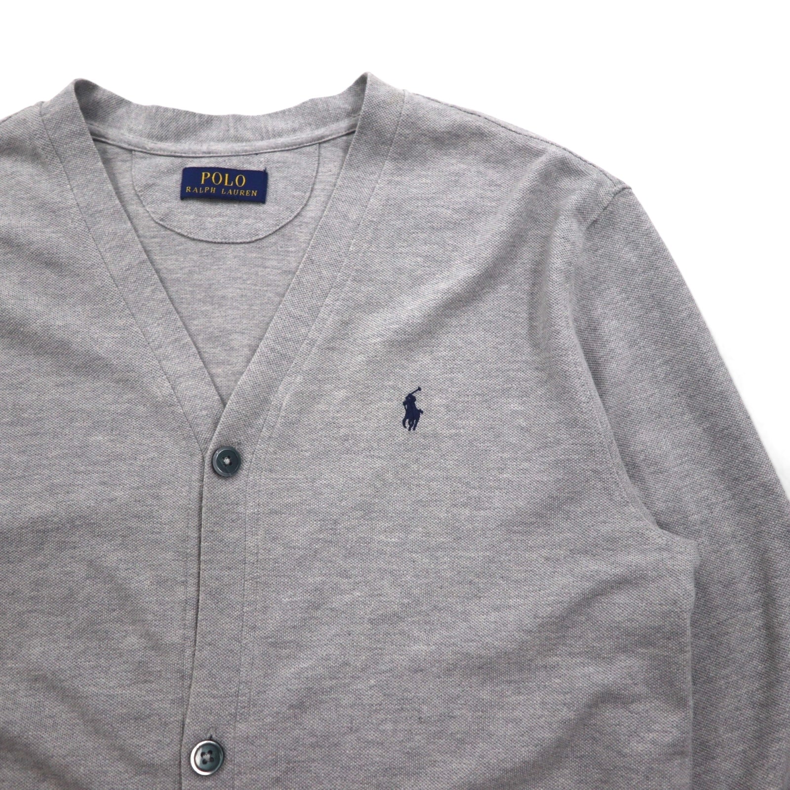 Polo Ralph Lauren 鹿の子 ニット カーディガン M グレー Vネック スモールポニー刺繡 ハンドウォーマー ポケット