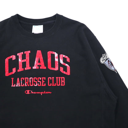 Champion リバースウィーブ REVERSE WEAVE プリントスウェット L ブラック コットン 裏起毛 青単タグ 復刻 CHAOS LACROSSE CLUB エルサルバドル製