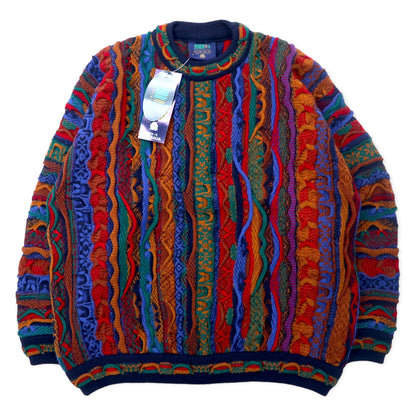 日本然リトテ-古着オンライン-limnos 90年代 オーストラリア製 3Dニット セーター S マルチカラー ウール デッドストック 未使用品-Limnos 90s Australia MADE 3D Knit Sweater S Multi Color Wool Unused Unused