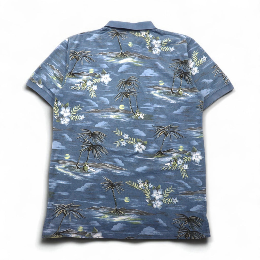 BIG DOGS 90s Hawaiian Polo Shirt, Size M, Blue, All-Over Print, Cotton and Polyester