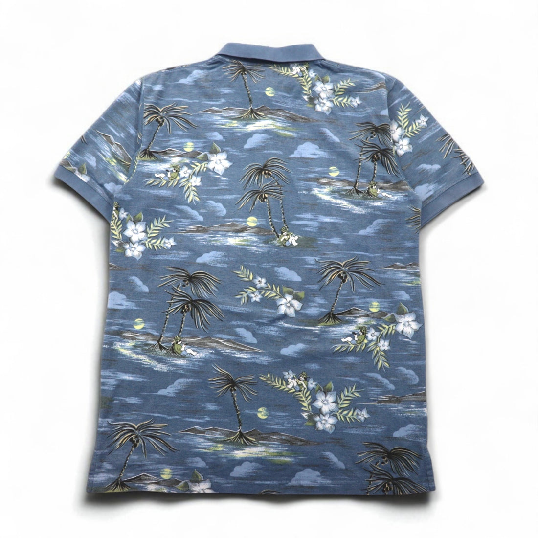 BIG DOGS 90s Hawaiian Polo Shirt, Size M, Blue, All-Over Print, Cotton and Polyester