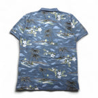 BIG DOGS 90s Hawaiian Polo Shirt, Size M, Blue, All-Over Print, Cotton and Polyester