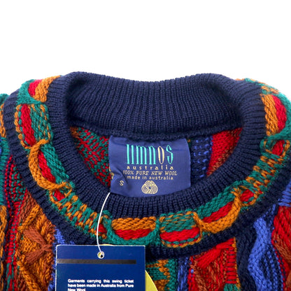 limnos 90's Australian 3D knit sweater S multi-colored wool dead stock unused item