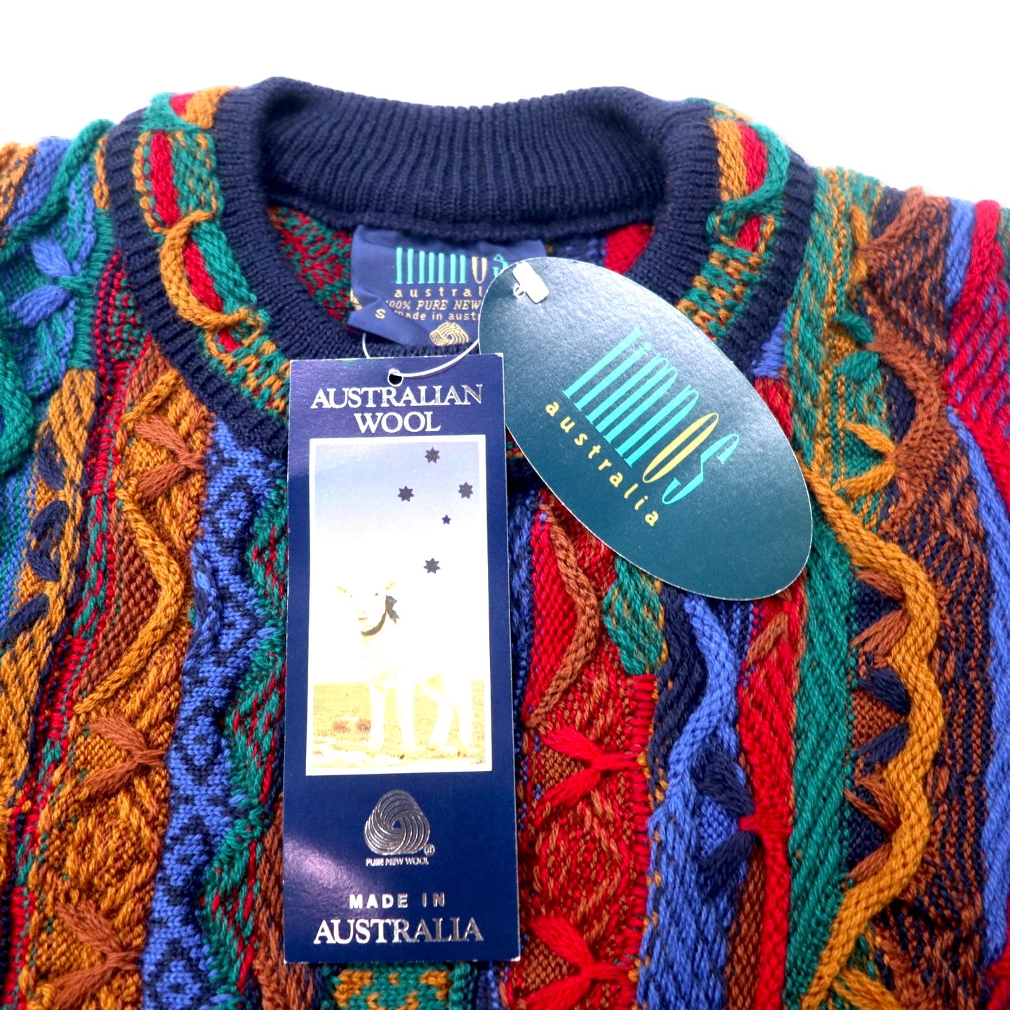 Limnos 90s Australia MADE 3D Knit Sweater S Multi Color Wool 