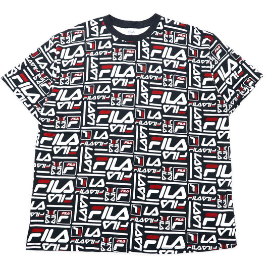 日本然リトテ-古着オンライン-FILA ビッグサイズ 総柄ロゴ Tシャツ 3XL ブラック コットン パキスタン製-