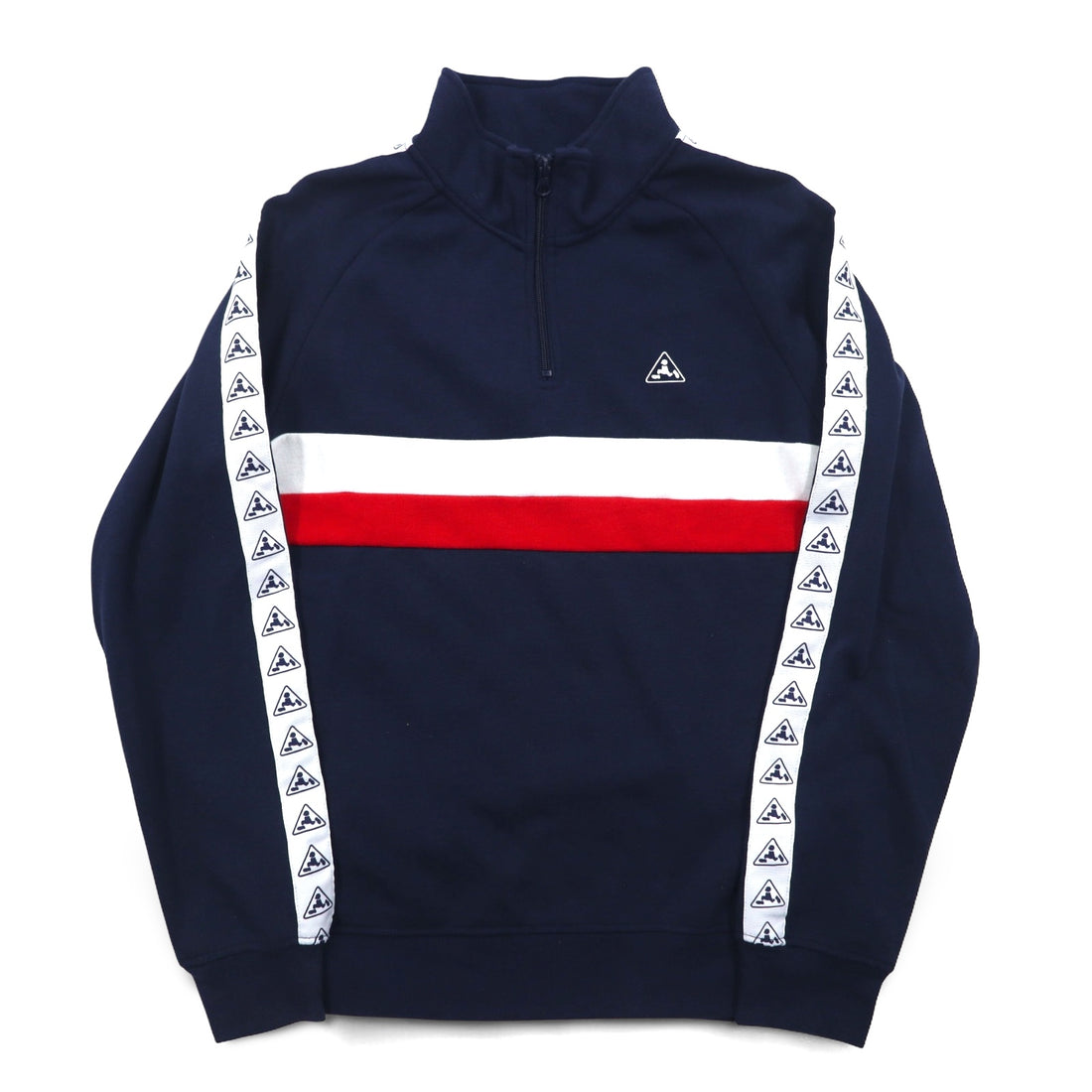 PLENTY TOUGH SPORT 90s Half-Zip Sweatshirt M Navy Tricolor Fleece Lining Tape Logo