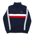 PLENTY TOUGH SPORT 90s Half-Zip Sweatshirt M Navy Tricolor Fleece Lining Tape Logo