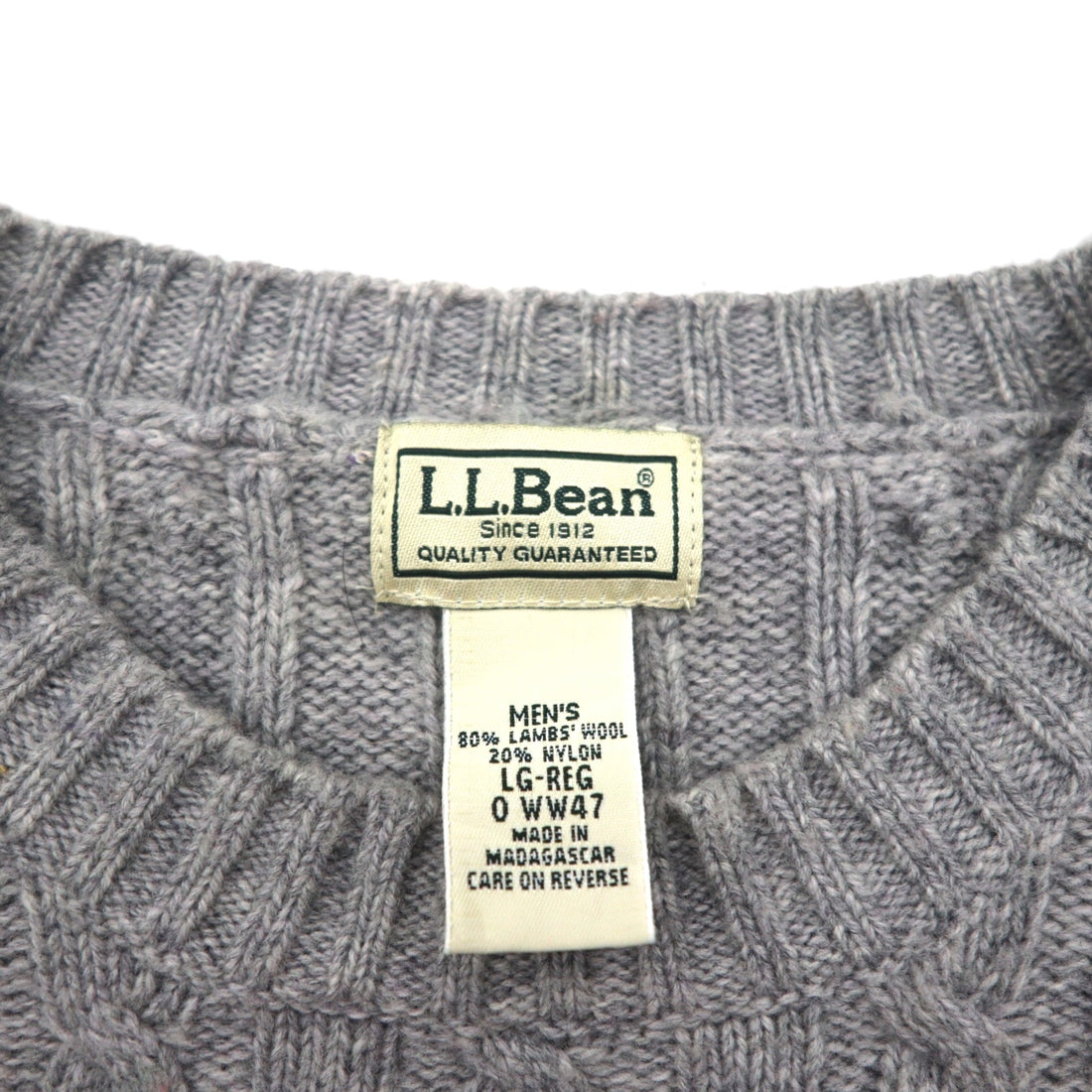 L.L.Bean 90年代 ケーブル編み ニット セーター L グレー ラムウール 羊毛 WW47