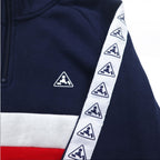 PLENTY TOUGH SPORT 90s Half-Zip Sweatshirt M Navy Tricolor Fleece Lining Tape Logo