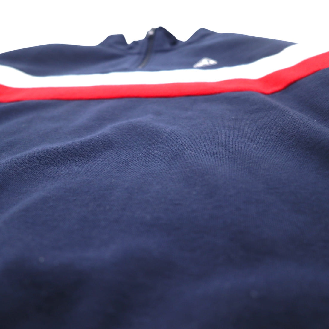 PLENTY TOUGH SPORT 90s Half-Zip Sweatshirt M Navy Tricolor Fleece Lining Tape Logo
