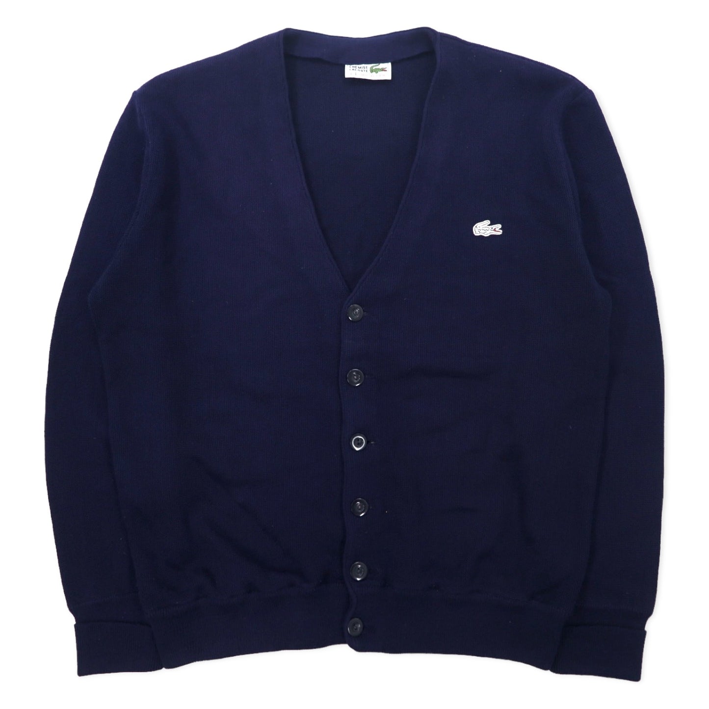 CHEMISE LACOSTE 70年代 スペイン製 アクリルニット カーディガン 5 ネイビー ワンポイントロゴ