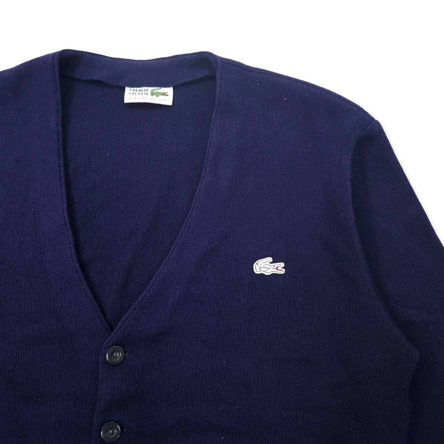 CHEMISE LACOSTE 70年代 スペイン製 アクリルニット カーディガン 5 ネイビー ワンポイントロゴ