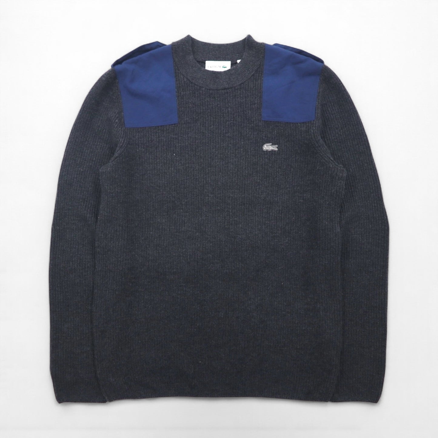 LACOSTE Commando Knit Sweater, Medium, Wool, with Epaulettes and Elbow Patches, AH9167, Dressinn