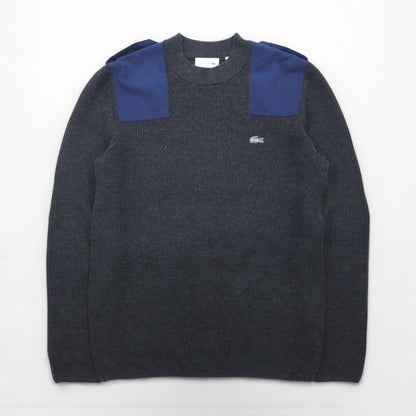 LACOSTE Commando Knit Sweater, Medium, Wool, with Epaulettes and Elbow Patches, AH9167, Dressinn