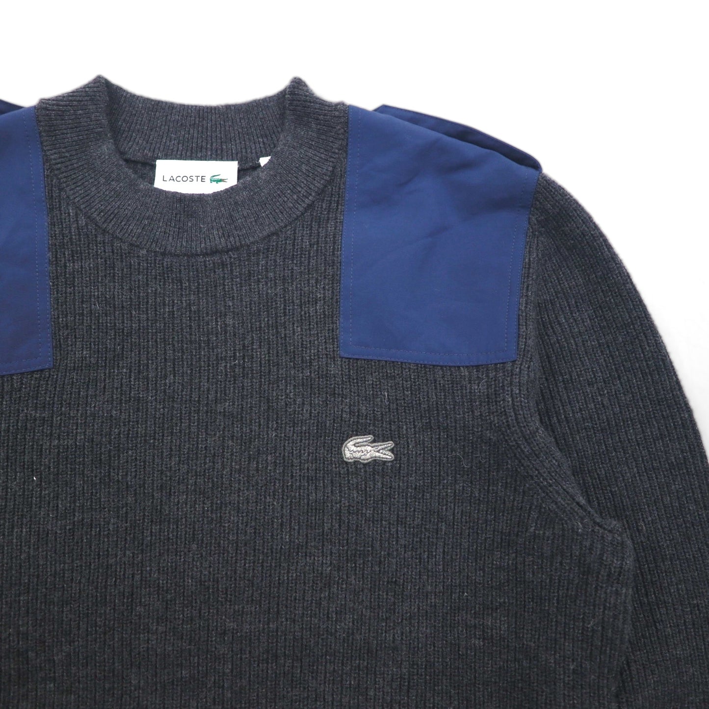 LACOSTE Commando Knit Sweater, Medium, Wool, with Epaulettes and Elbow Patches, AH9167, Dressinn