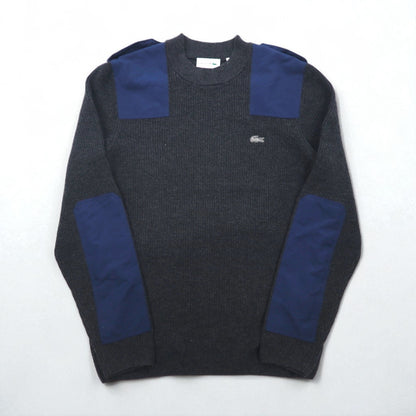 LACOSTE Commando Knit Sweater, Medium, Wool, with Epaulettes and Elbow Patches, AH9167, Dressinn