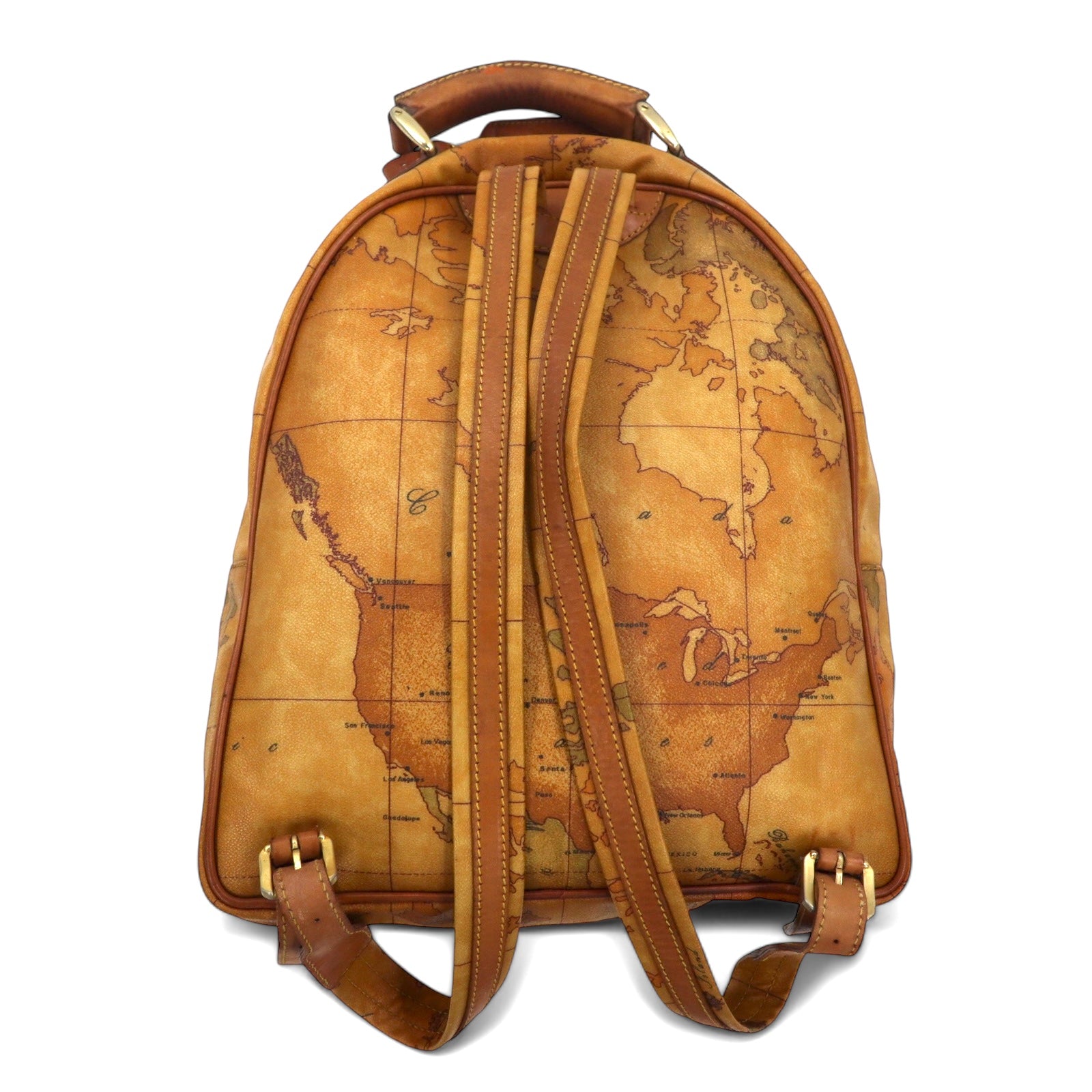 PRIMA CLASSE Made in Italy Backpack Daypack Rucksack Beige PVC Leather Map Pattern