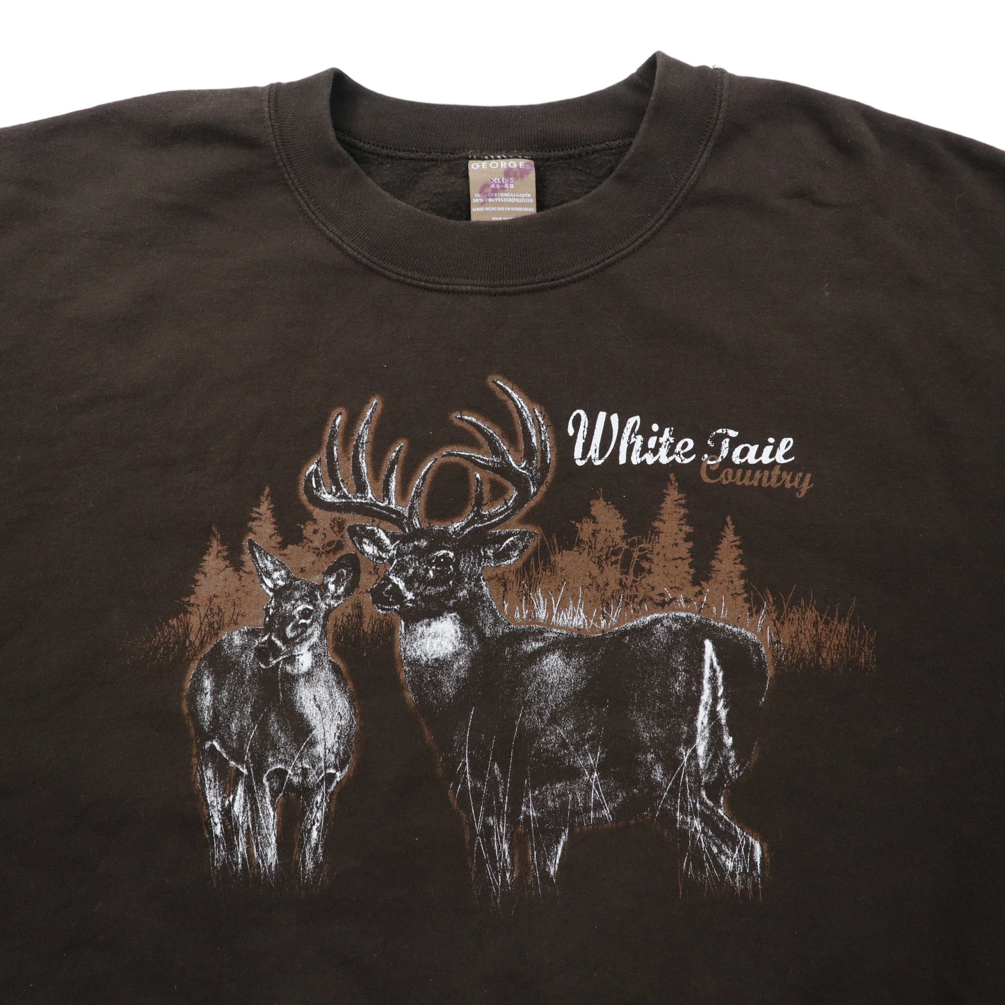 GEORGE ビッグサイズ プリントスウェット XL ブラウン コットン 裏起毛 White Tail Country アニマル 鹿 ホンジュラス製