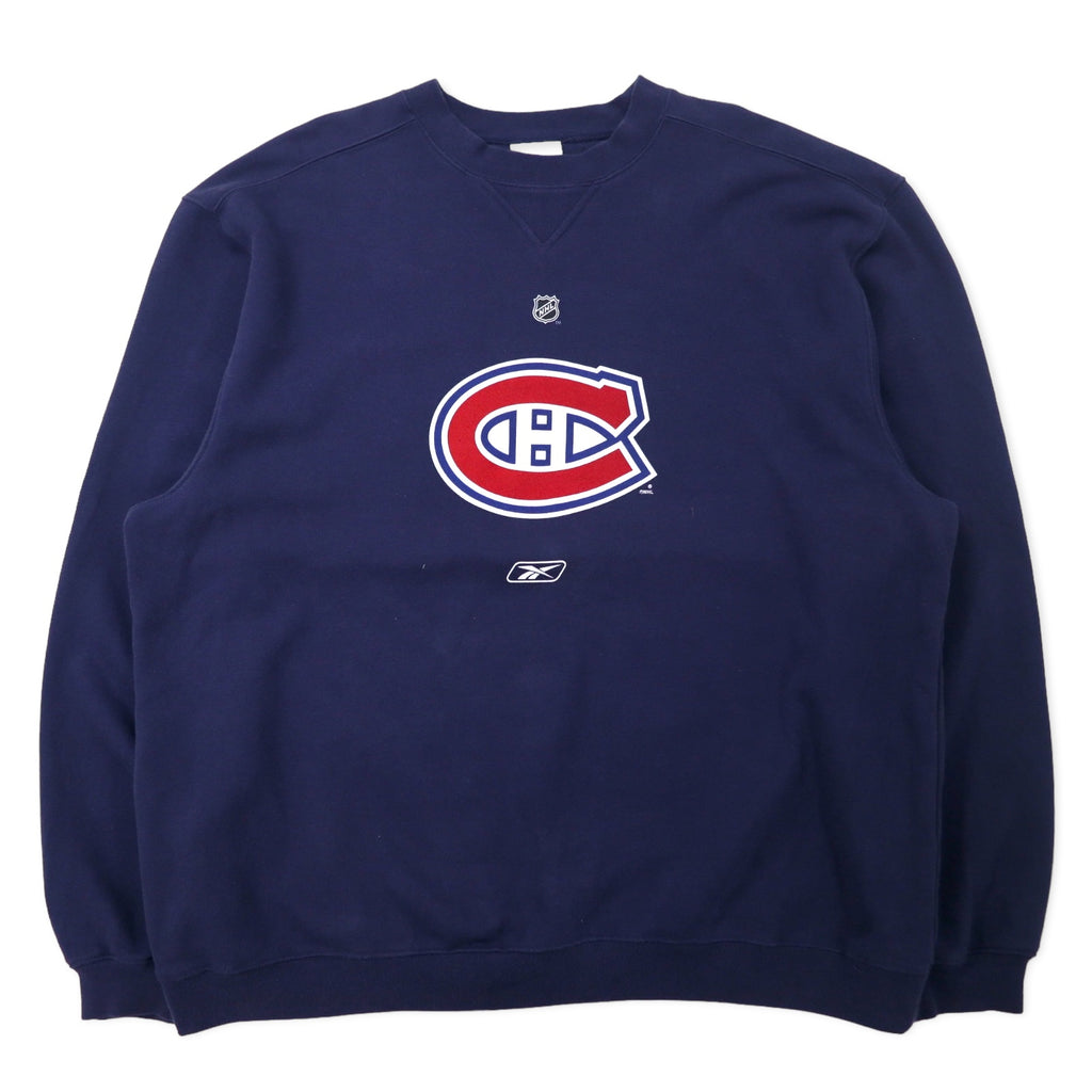 日本然リトテ-古着オンライン-Reebok RBK プリント スウェット XL ネイビー コットン NHL Montreal Canadiens ビッグサイズ-Reebok RBK Print Sweatshirt XL Navy Cotton NHL MONTREAL CANADIENS Big Size