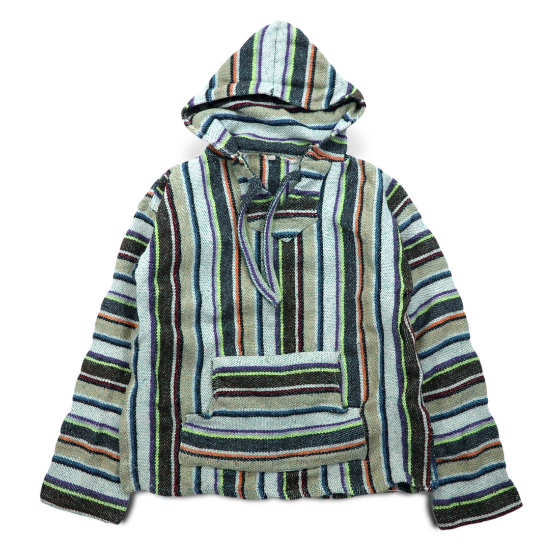 Vintage Baja Hoodie Mexican Hoodie M Multicolor Border Stripe Acrylic